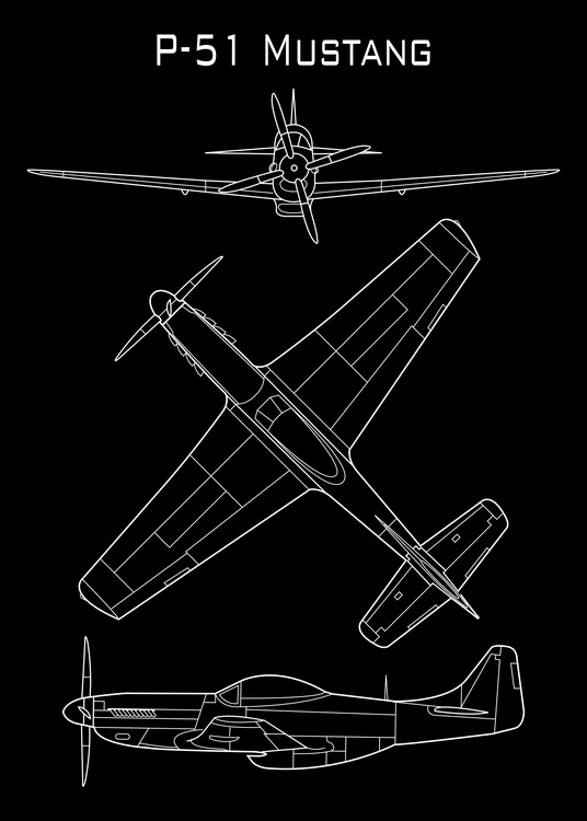 Póster Detailed blueprint of the iconic P-51 Mustang fighter plane