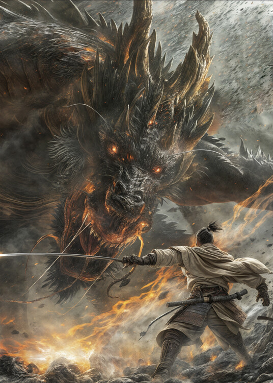 Canvas Print Asian Chinese Dragon attack