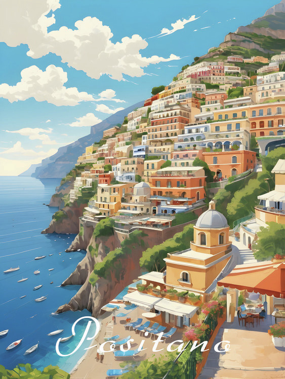 Plakát Positano Amalfi Coast Italy Coastline