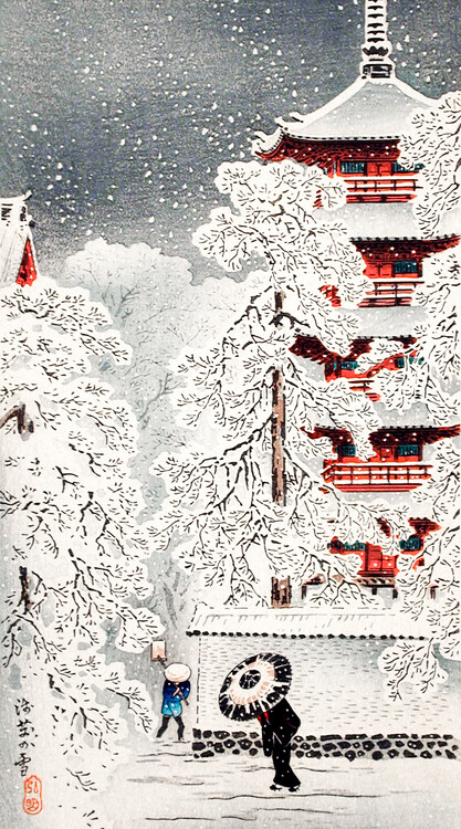 Schilderij op canvas Snow at Asakusa