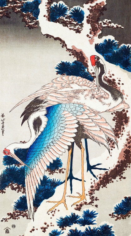 Poster Cranes on a snowy tree (1834)