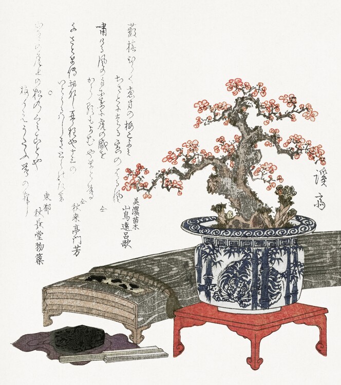 Canvas Print Plum blossom in pot (1830) vintage Japanese print by Keisai Eisen