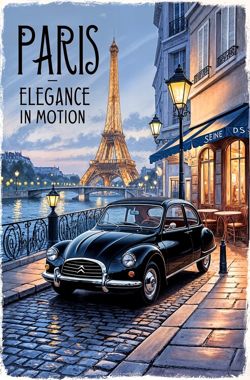 Poster Parisian Charm: A Vintage Car Art Tribute