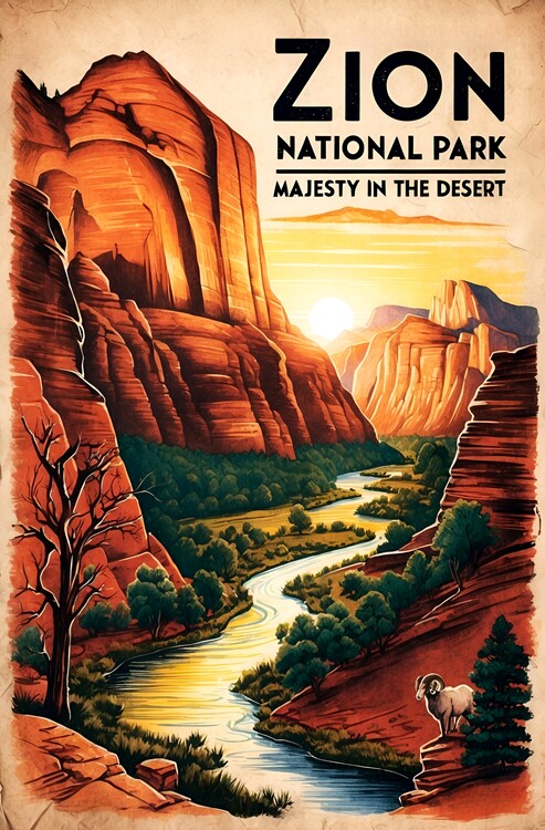 Αφίσα Zion National Park: Timeless Beauty in a Vintage Design