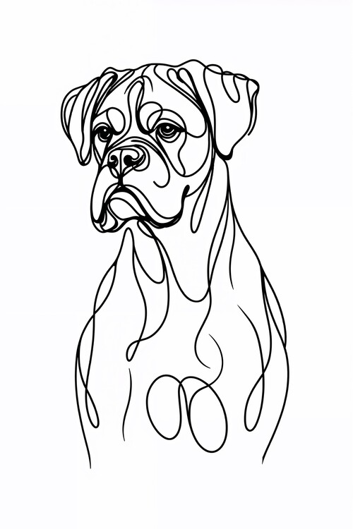 Poster Boxer Dog Line Art Drawing
