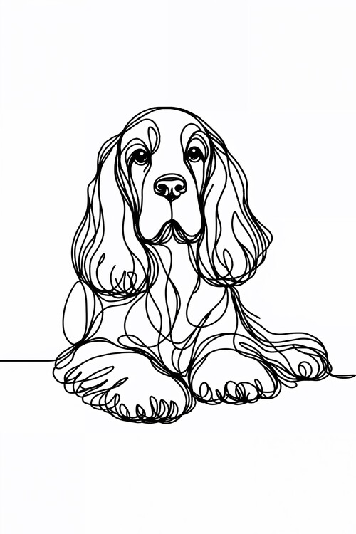 Poster Cocker Spaniel Dog Line Art Drawing