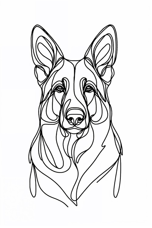 Poster German Shepherd Dog Line Art Drawing