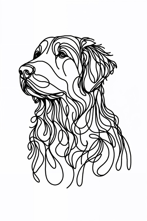 Poster Golden Retriever Dog Line Art Drawing