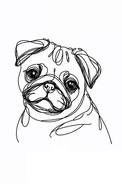 Poster Pug Dog Line Art Drawing