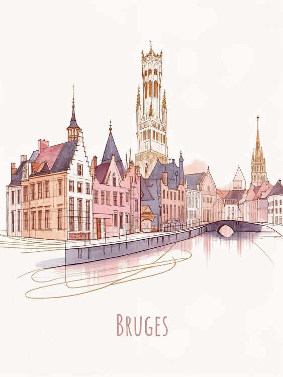 Plakát Bruges Abstract Modern City Sketch