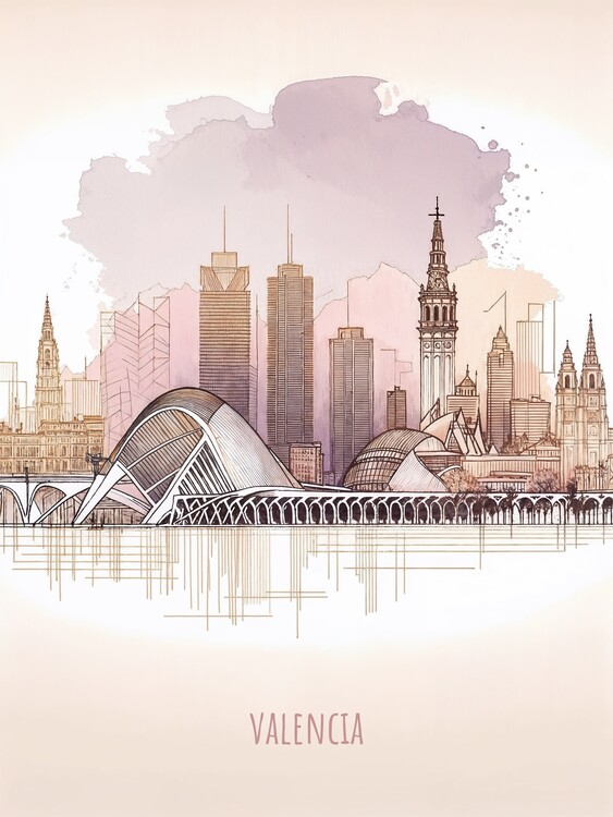 Plakát Valencia Abstract Modern City Sketch