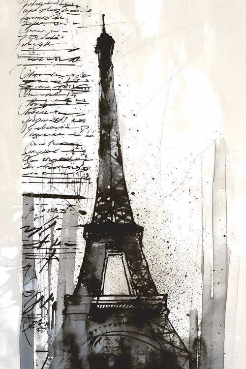 Αφίσα Black paint splash eiffel tower, impressionist painting