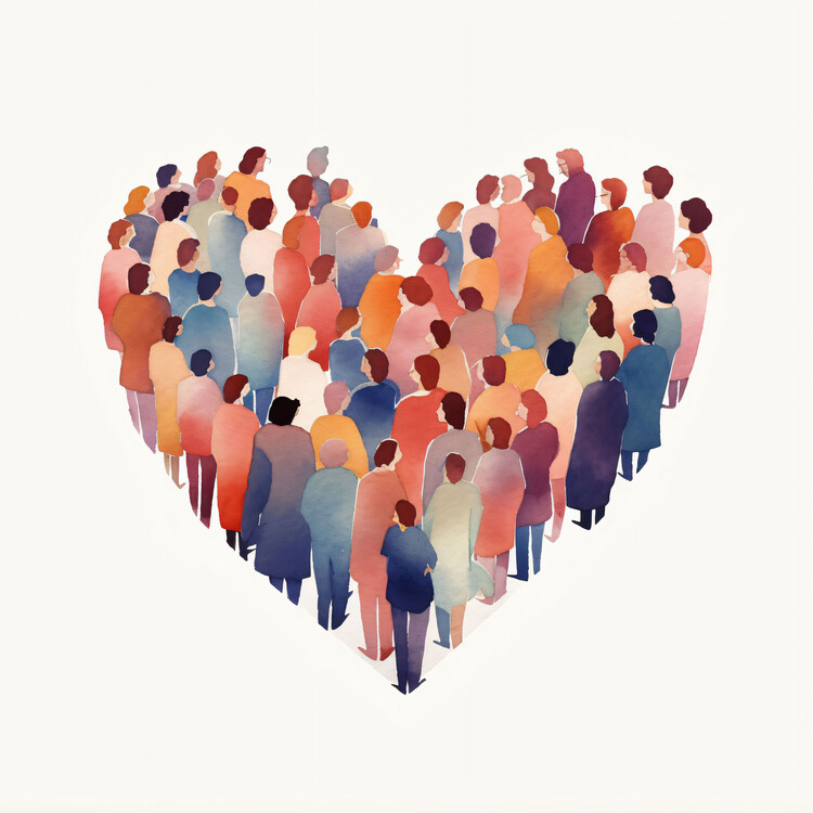 Αφίσα People Together Looking at One Heart-Shaped Object
