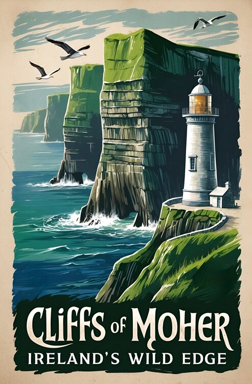Αφίσα Vintage Travel Poster Cliffs of Moher: Ireland's Wild Edge