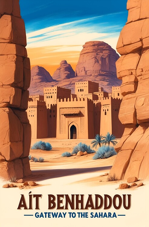 Αφίσα Vintage Travel Poster Ait Benhaddou: Gateway to the Sahara