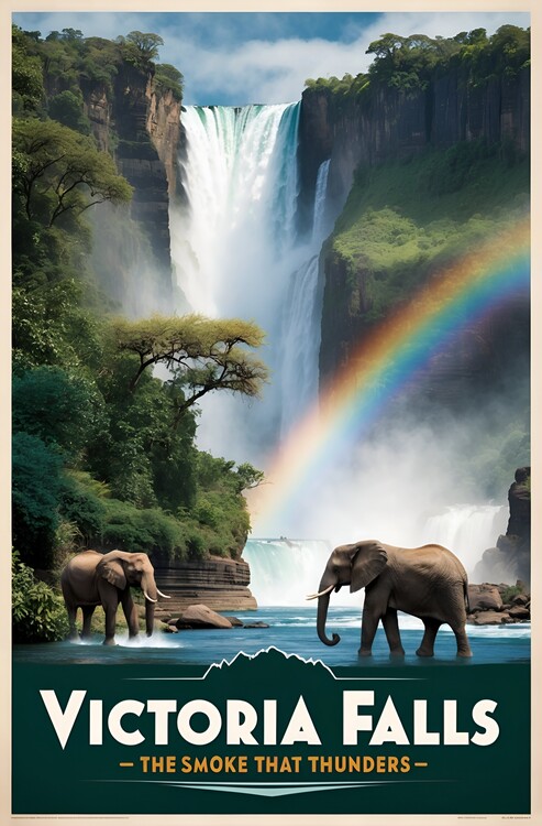 Poster Vintage Travel Poster Victoria Falls: The Smoke That Thunder