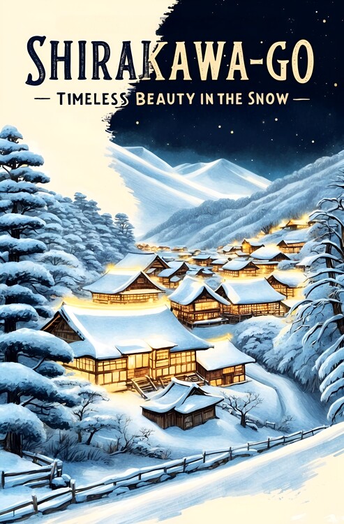 Poster Shirakawa-go Winter Poster: Timeless Beauty in Snow