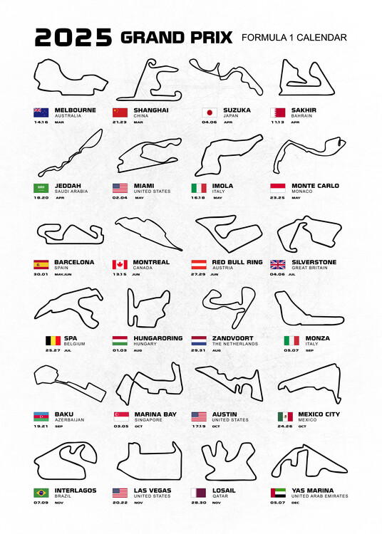 Poster Formula 1 Season Calendar 2025