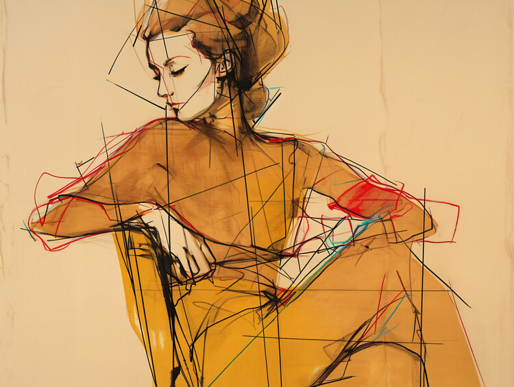 Принти на полотні Fashion Illustartion & drawing of a woman sitting, Portrait