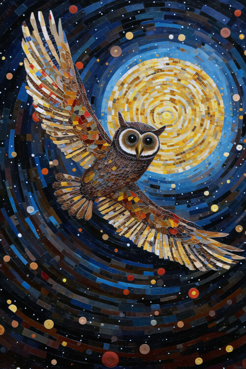 Poster The Owl Soaring Through the Starry Night Sky, wall decor