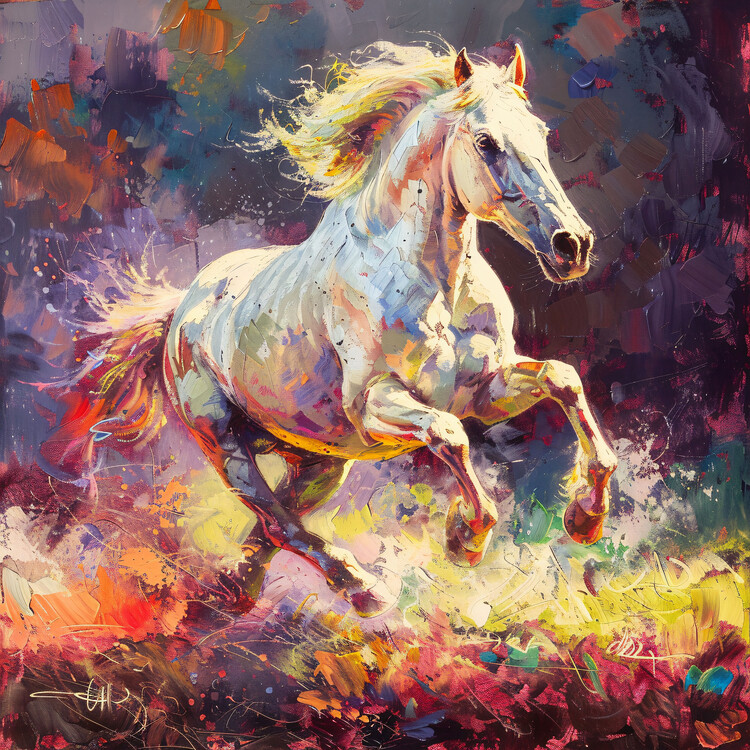 Poster Vibrant Rendering of a White Stallion Galloping, wall mural