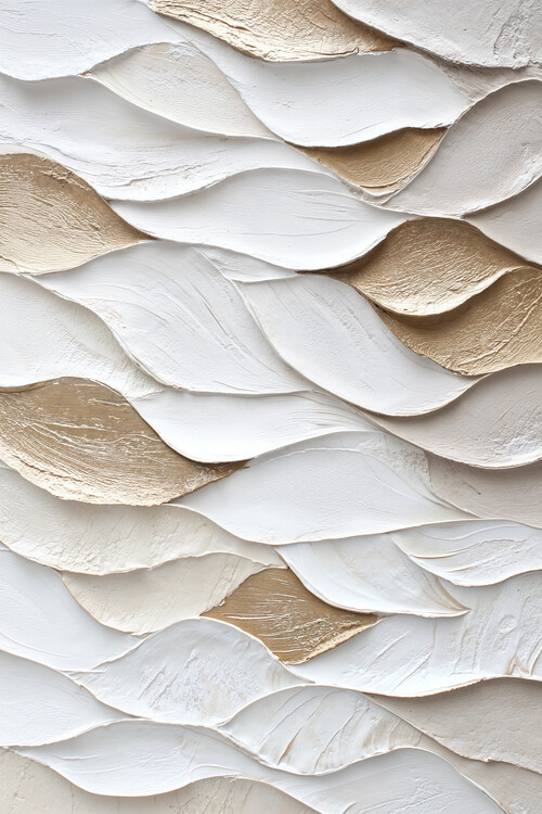 Poster Abstract painting in white and gold colors