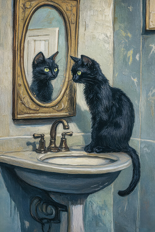 Poster Reflections of a cat in the bathroom
