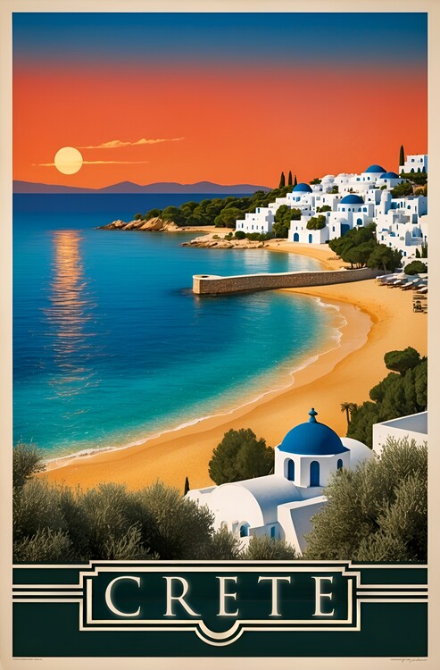 Póster Vintage Travel Poster Illustration of Crete: Greek Beauty