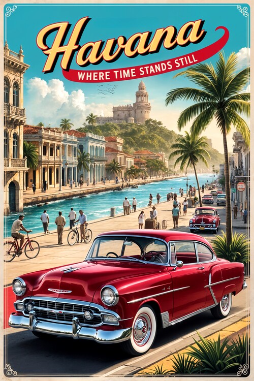 Plakat Vintage Travel Havana: Where Time Stands Still
