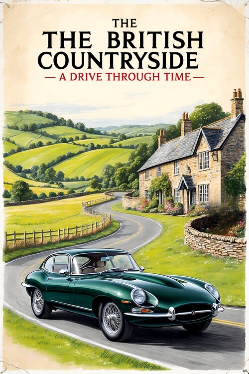 Plakat Vintage Travel British Countryside: A Drive Through Time