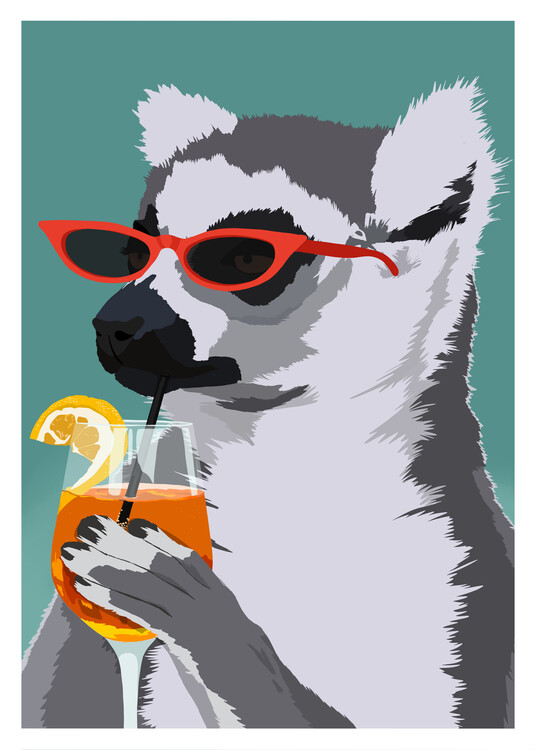 Poster Jugdy Lemur with Drink