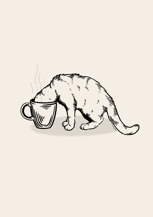 Sticker Coffee Cat in black