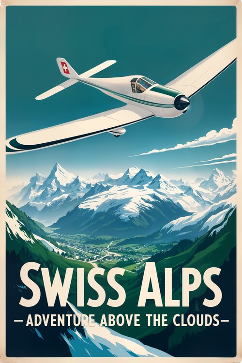 Αφίσα Swiss Alps Poster: Vintage Glider Adventure Art