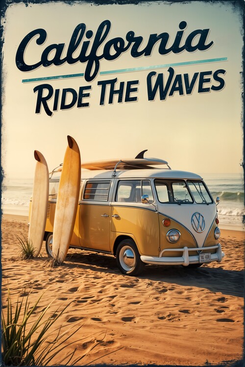 Poster VW Campervan Nostalgia: Ride the Waves