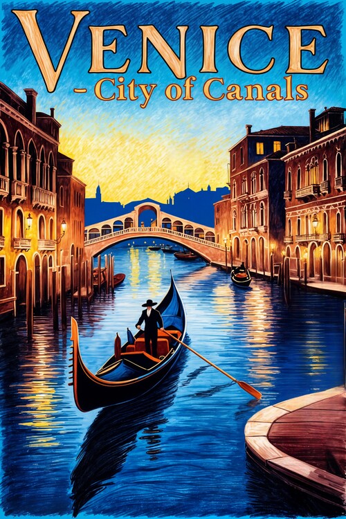 Poster Venice Poster: Vintage Gondola Serenade Art