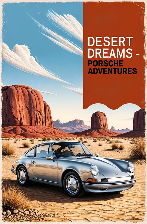 Poster Vintage Porsche 914 Poster: Desert Adventure Charm
