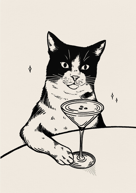 Plakát Cat with Martini