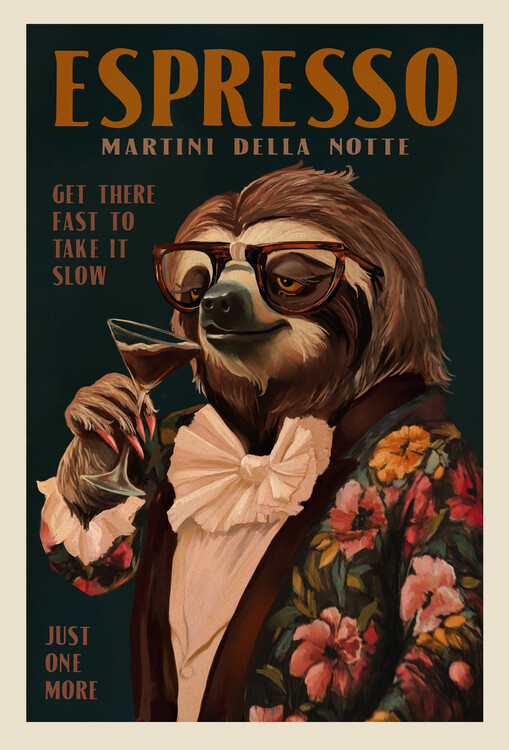 Sticker Art Deco Espresso Martini Drinking Sloth