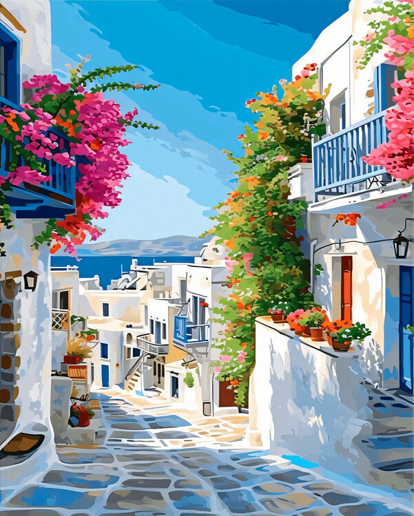Плакат Greek seaside city