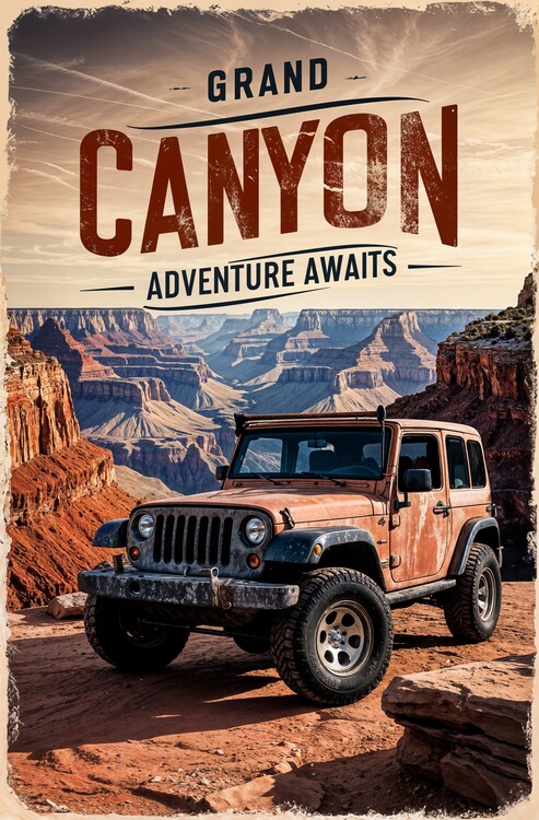 Juliste Explore the Grand Canyon Poster: Nostalgic Jeep Adventure