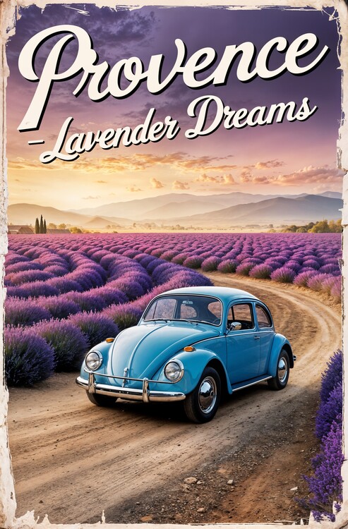 Poster Retro Beetle Travel Print: Timeless French Countryside Decor