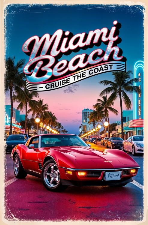 Poster Chevrolet Corvette Miami Poster: Vintage Coastal Cruise
