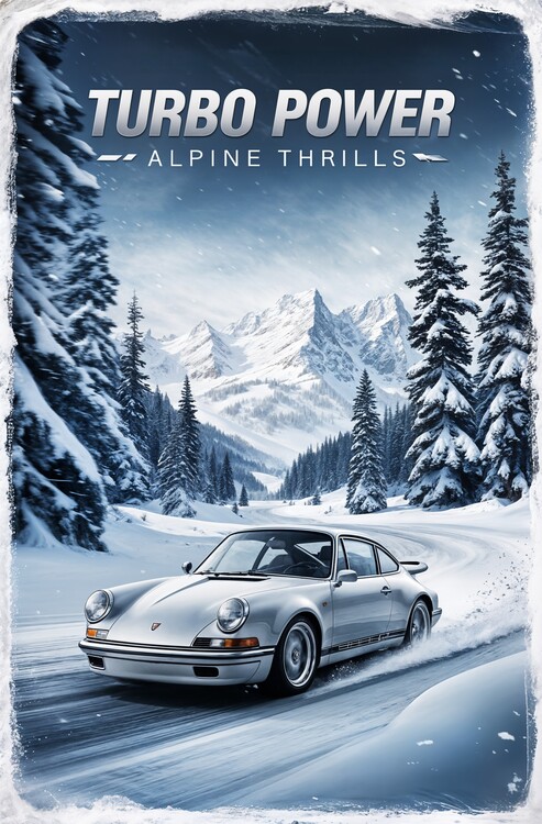 Canvas Print Porsche 930 Turbo Poster: Vintage Alpine Adventure