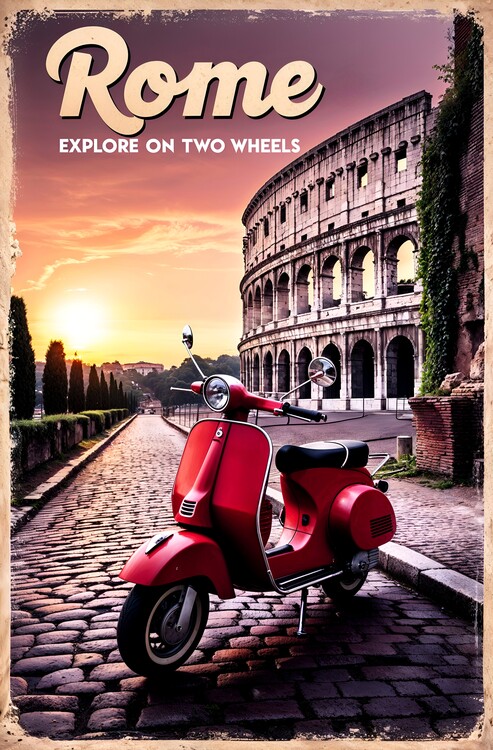 Плакат Classic Vespa in Rome Poster: Vintage Italian Charm