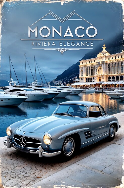 Poster Mercedes-Benz 300SL Monaco Poster: Vintage Riviera Luxury