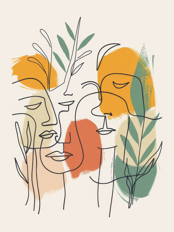 Poster Abstract Line Art Faces, Botanical wall art decoration
