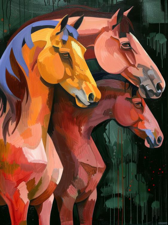 Poster Colorful Horse Portrait, Franz Marc Painting style