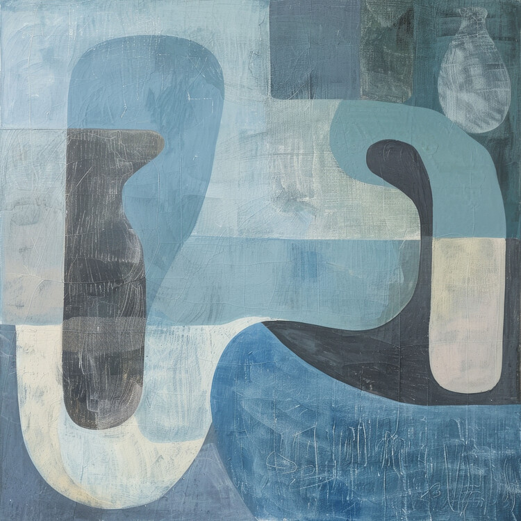 Αφίσα Minimalist Blue and Gray Abstract Textured Canvas Painting