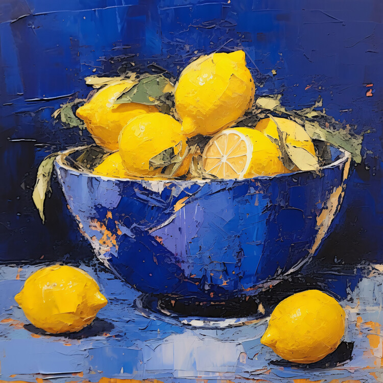 Αφίσα A blue ceramic vase with lemon in the kitchen; wall decor