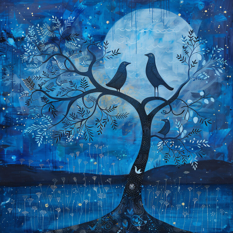 Αφίσα Blue Moon & bird, Starry Night Magic, frame wall decor